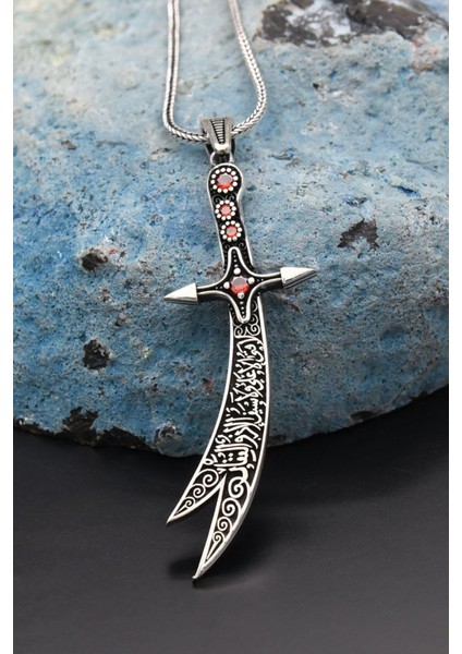 Gümüş Zülfikar Kılıç Figürlü 925 Ayar Erkek Gümüş Kolye Zincir fırsatları