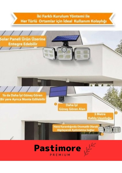 Premium Kumandalı Solar Güneş Enerjili 122 Ledli Hareket Sensörlü Bahçe Aydınlatma Sokak Lambası indirimleri