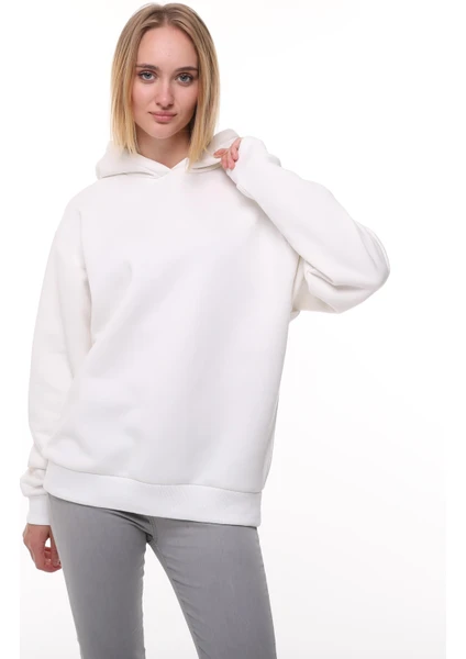 Beyaz Oversize Şardonlu Sweatshirt