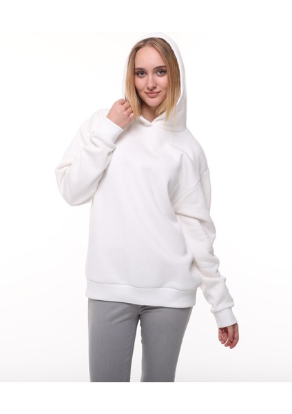 Beyaz Oversize Şardonlu Sweatshirt