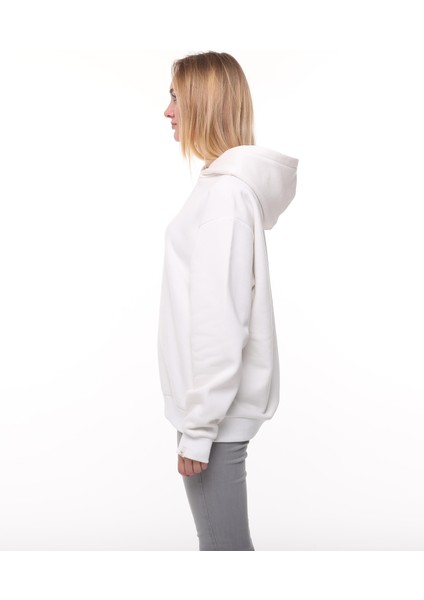 Beyaz Oversize Şardonlu Sweatshirt