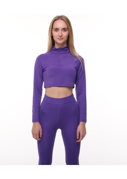 Mor Dik Yaka Crop Top Bluz