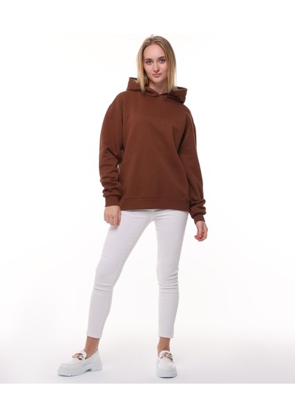 Kahverengi Oversize Şardonlu Sweatshirt