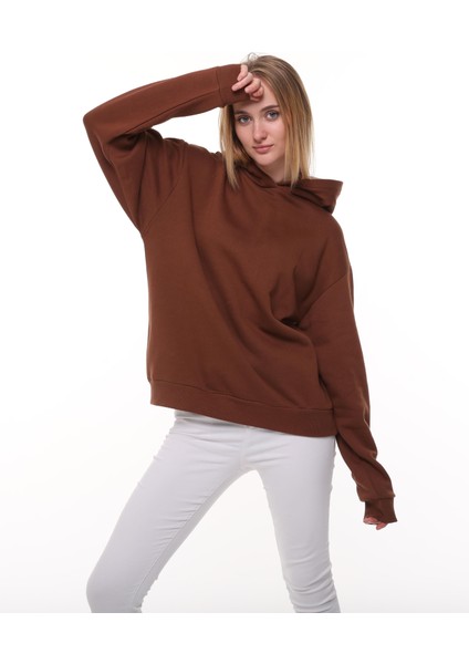 Kahverengi Oversize Şardonlu Sweatshirt