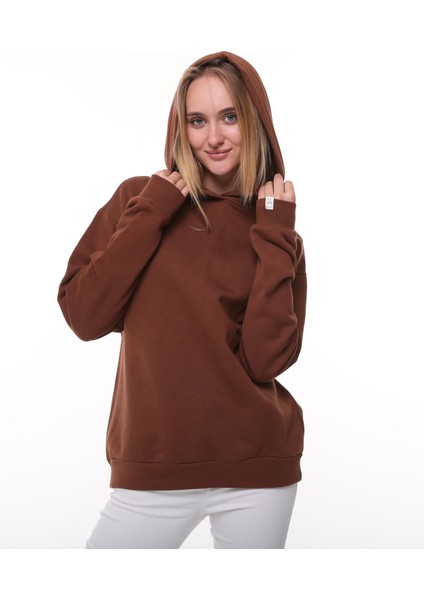 Kahverengi Oversize Şardonlu Sweatshirt