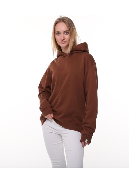 Kahverengi Oversize Şardonlu Sweatshirt