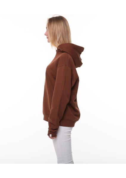 Kahverengi Oversize Şardonlu Sweatshirt