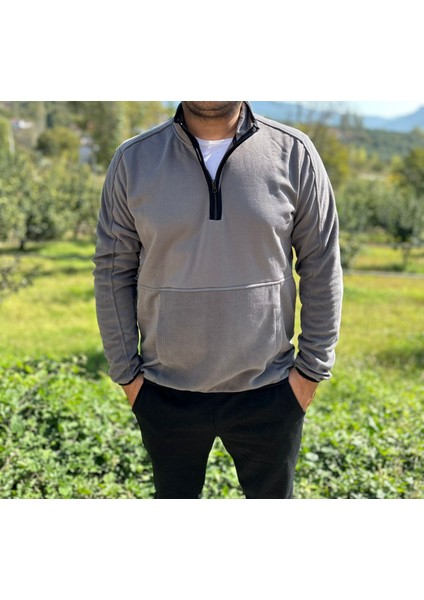 Challis Tasarım Erkek Dik Yaka Yarım Fermuarlı Sweatshirt