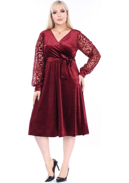 Büyük Beden Kruvaze Yaka Kadife Elbise 15C-2460 modelleri