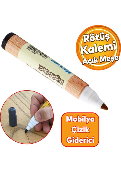 Mobilya Rötuş Kalemi Ahşap Masa Sehpa Dolap Kalemi Çizik Giderici Çatlak Kapatıcı Açık Meşe