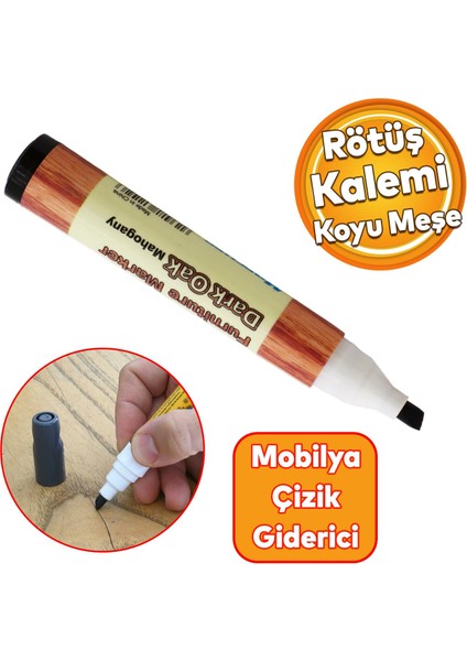 Mobilya Rötuş Kalemi Ahşap Masa Sehpa Dolap Kalemi Çizik Giderici Çatlak Kapatıcı Koyu Meşe