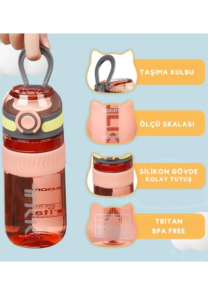 Tkk 550ML Kilitlenebilir Kapak Rahat Içim Taşıma Kulplu Tritan Spor Matara