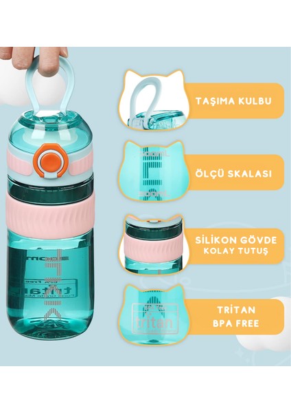 Tkk 550ML Kilitlenebilir Kapak Rahat Içim Taşıma Kulplu Tritan Spor Matara