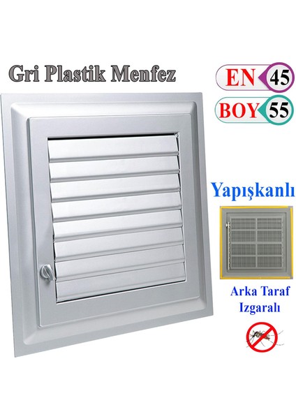 Menfez Banyo Wc Tuvalet Havalandırma Plastik Panjur Gri 45X55 cm