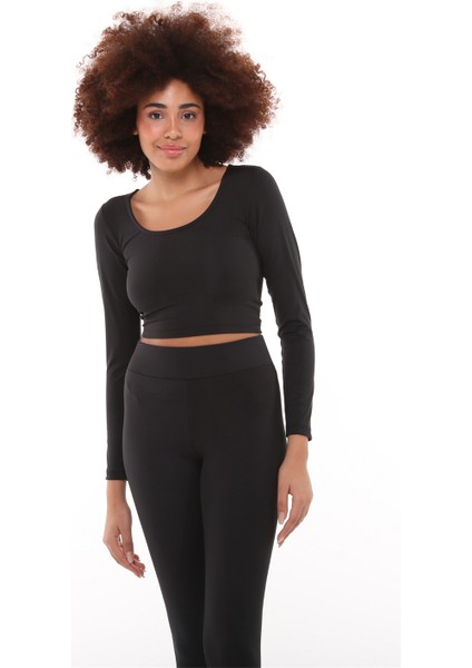 Fancy Kadın Uzun Kollu Özel Kumaş Crop Sporcu Tişört