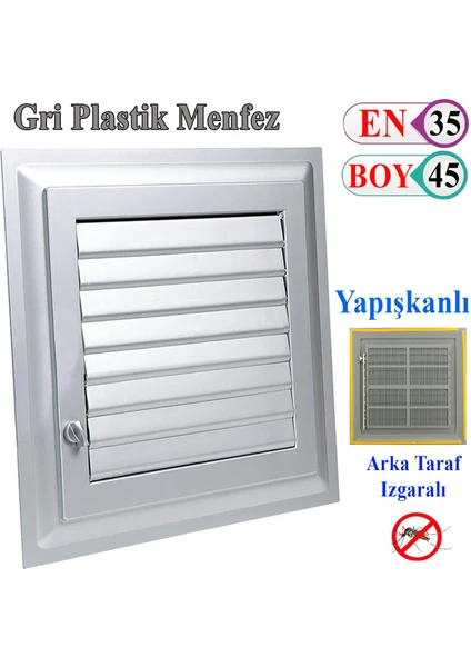 Menfez Banyo Wc Tuvalet Havalandırma Plastik Panjur Gri 35X45 cm