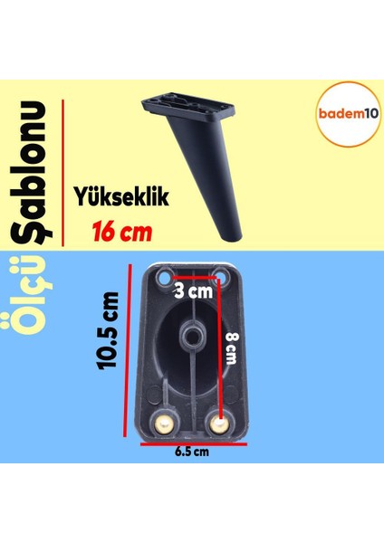 Regnum 6'lı Set Mobilya Tv Ünitesi Çekyat Koltuk Kanepe Destek Ayağı 16 cm Siyah Ayak M8 Civatalı
