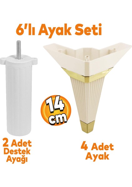 Alcazar Köşe 6'lı Set Mobilya Tv Ünitesi Çekyat Koltuk Kanepe Destek Ayağı 14 cm Krem M8 Civatalı