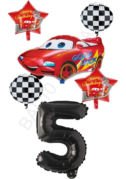 Yarış Temalı Arabalı Yıldızlı Folyo Balon Seti Yaş 5