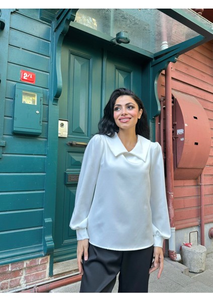Uzun Kollu Yakalı Beyaz Krep Bluz fiyatları