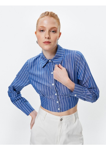 Crop Gömlek Uzun Kollu Klasik Yaka Pamuklu