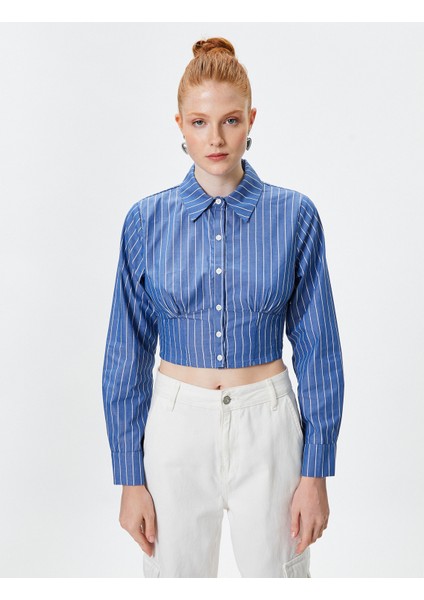 Crop Gömlek Uzun Kollu Klasik Yaka Pamuklu modelleri