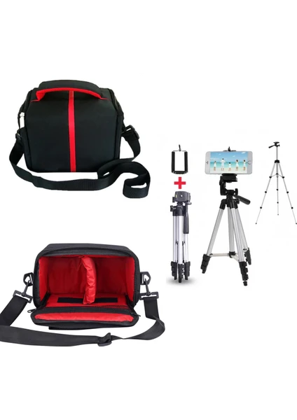 Canon Uyumlu Dslr Kare Çanta Omuz Çantası + 102CM Dslr Telefon Tripod Foto Video Kit