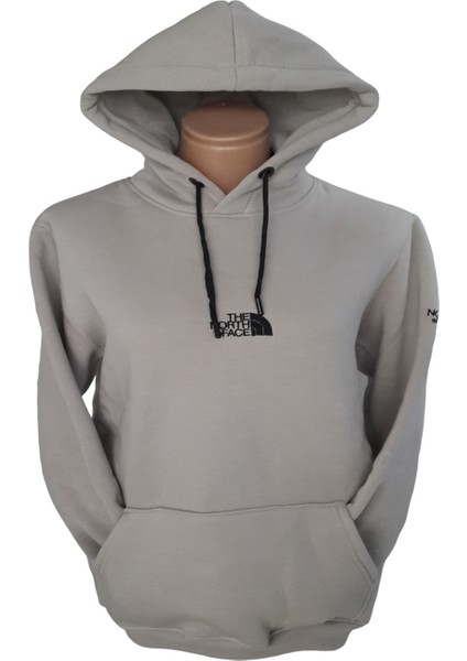 Kadın Kapüşonlu Bağcıklı Kanguru Cepli Aplikeli Taş Rengi Bomber Sweatshirt Ksk-Nrf