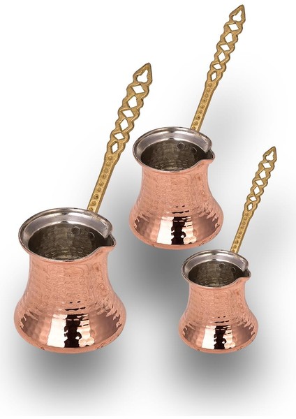 Premium Collection Köz Bakır Cezve 3'lü Büyük Takım