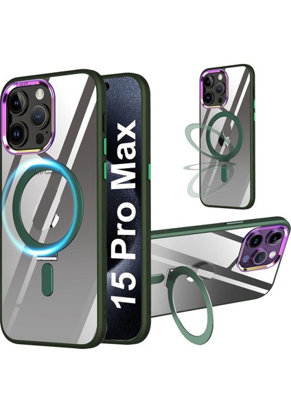 Apple Iphone 15 Pro Kılıf Açılır Kapanır Ayarlanabilir Metal Magsafe Açılır Kapanır Standı Push Manyetik Renkli Kenarlı
