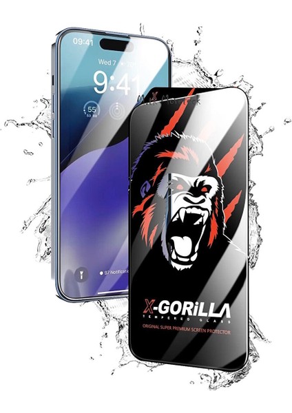 Apple Iphone 15 Pro Max Uyumlu Ekran Koruyucu Hayalet Cam Urr X-Grade Gorilla Glass Make It Privacy Resin Edge Zırh Ekran Koruyucu