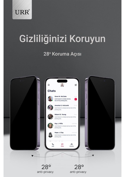 Apple Iphone 15 Pro Max Uyumlu Ekran Koruyucu Hayalet Cam Urr X-Grade Gorilla Glass Make It Privacy Resin Edge Zırh Ekran Koruyucu