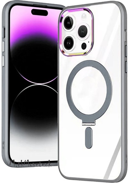 Apple Iphone 15 Pro Max Kılıf Açılır Kapanır Ayarlanabilir Metal Magsafe Açılır Kapanır Standı Push Manyetik Renkli Kenarlı