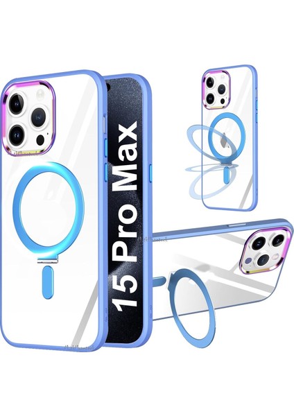 Apple Iphone 15 Pro Max Kılıf Açılır Kapanır Ayarlanabilir Metal Magsafe Açılır Kapanır Standı Push Manyetik Renkli Kenarlı