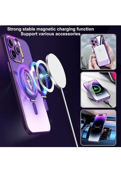 Apple Iphone 15 Pro Max Kılıf Açılır Kapanır Ayarlanabilir Metal Magsafe Açılır Kapanır Standı Push Manyetik Renkli Kenarlı