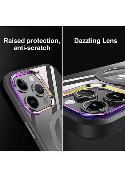 Apple Iphone 15 Pro Max Kılıf Açılır Kapanır Ayarlanabilir Metal Magsafe Açılır Kapanır Standı Push Manyetik Renkli Kenarlı