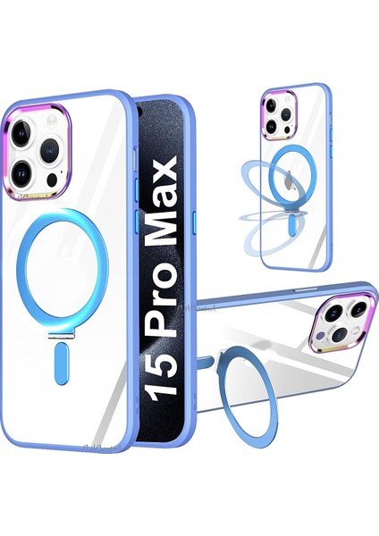 Apple Iphone 15 Pro Kılıf Açılır Kapanır Ayarlanabilir Metal Magsafe Açılır Kapanır Standı Push Manyetik Renkli Kenarlı
