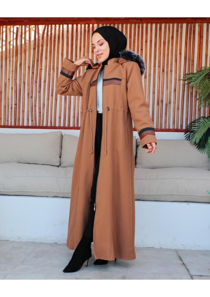 Kmkkombin Kadın Tam Boy Büyükbeden Deri Detaylı Kaşe Kaban Özaltay modelleri