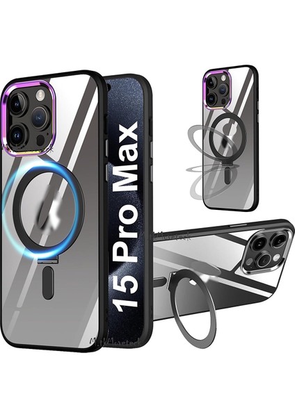Apple Iphone 15 Pro Kılıf Açılır Kapanır Ayarlanabilir Metal Magsafe Açılır Kapanır Standı Push Manyetik Renkli Kenarlı
