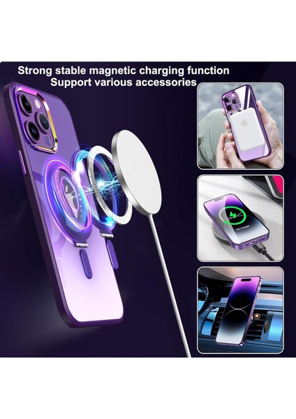 Apple Iphone 15 Pro Max Kılıf Açılır Kapanır Ayarlanabilir Metal Magsafe Açılır Kapanır Standı Push Manyetik Renkli Kenarlı