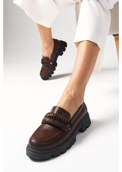Judi Kahverengi Kalın Tabanlı Kadın Loafer Ayakkabı