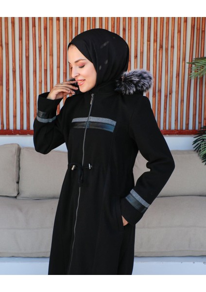 Kmkkombin Kadın Tam Boy Büyükbeden Deri Detaylı Kaşe Kaban Özaltay modelleri