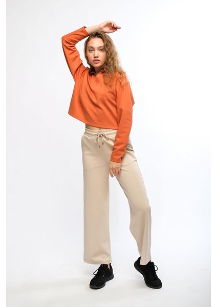 Bej Kadın Bol Paça Eşofman Altı Wide Leg Pantolon - Genas indirimleri