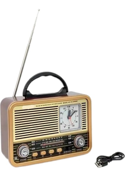 Vintage Saatli Fm Radyo Bluetooth Müzik Çalar Radyo Eskitme Nostalji Radyo Mp3 Çalar RT-781