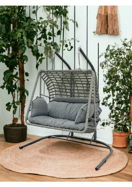 Tu Tienda Çift Kişilik Rattan Salıncak,antrasit