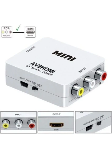 Deste Elektronik Rca To HDMI Görüntü ve Ses Dönüştürücü Av2 To HDMI Dönüştürücü