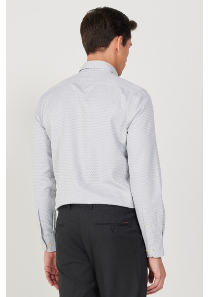 ALTINYILDIZ CLASSICS Erkek Gri Slim Fit Dar Kesim Düğmeli Yaka Armürlü Gömlek