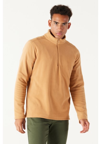 AC&Co / Altınyıldız Classics Erkek Karamel Anti-pilling Tüylenme Yapmayan Standart Fit Dik Yaka Soğuk Geçirmez Polar Sweatshirt