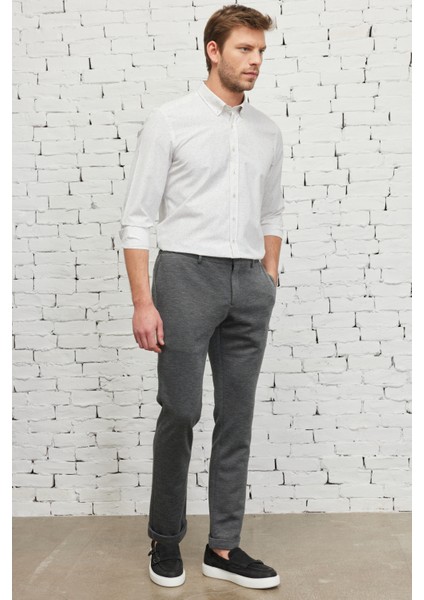 Erkek Antrasit Slim Fit Dar Kesim Kuşgözü Desenli Beli Bağlamalı Jogger Pantolon