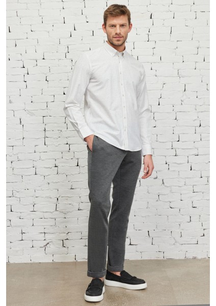 Erkek Antrasit Slim Fit Dar Kesim Kuşgözü Desenli Beli Bağlamalı Jogger Pantolon